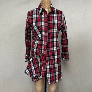 NWOT Deadstock 2000s Korean Made Asymmetrical Plaid Long Shirt Medium